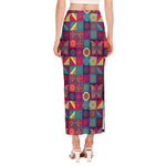 Bohemian Patchwork Pattern Print Side Slit Maxi Skirt