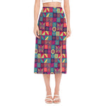 Bohemian Patchwork Pattern Print Side Slit Midi Skirt