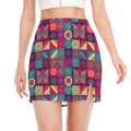 Bohemian Patchwork Pattern Print Side Slit Mini Skirt