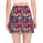 Bohemian Patchwork Pattern Print Side Slit Mini Skirt