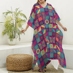 Bohemian Patchwork Pattern Print Silk V-Neck Kaftan Dress