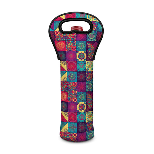 Bohemian Patchwork Pattern Print Single Neoprene Wine Tote