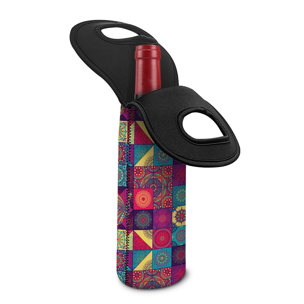 Bohemian Patchwork Pattern Print Single Neoprene Wine Tote