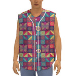 Bohemian Patchwork Pattern Print Sleeveless Baseball Jersey