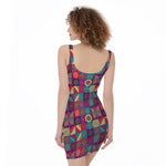 Bohemian Patchwork Pattern Print Sleeveless Bodycon Dress