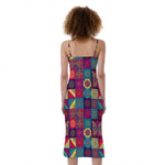Bohemian Patchwork Pattern Print Slim Fit Midi Cami Dress