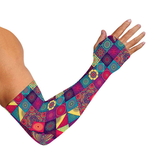 Bohemian Patchwork Pattern Print Sun Protection Arm Sleeves