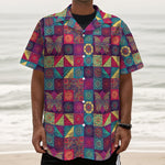 Bohemian Patchwork Pattern Print Textured Short Sleeve Shirt