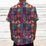 Bohemian Patchwork Pattern Print Textured Short Sleeve Shirt