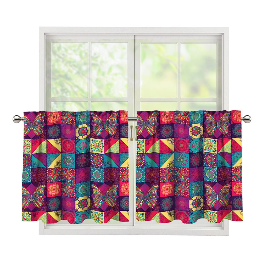 Bohemian Patchwork Pattern Print Tier Curtains