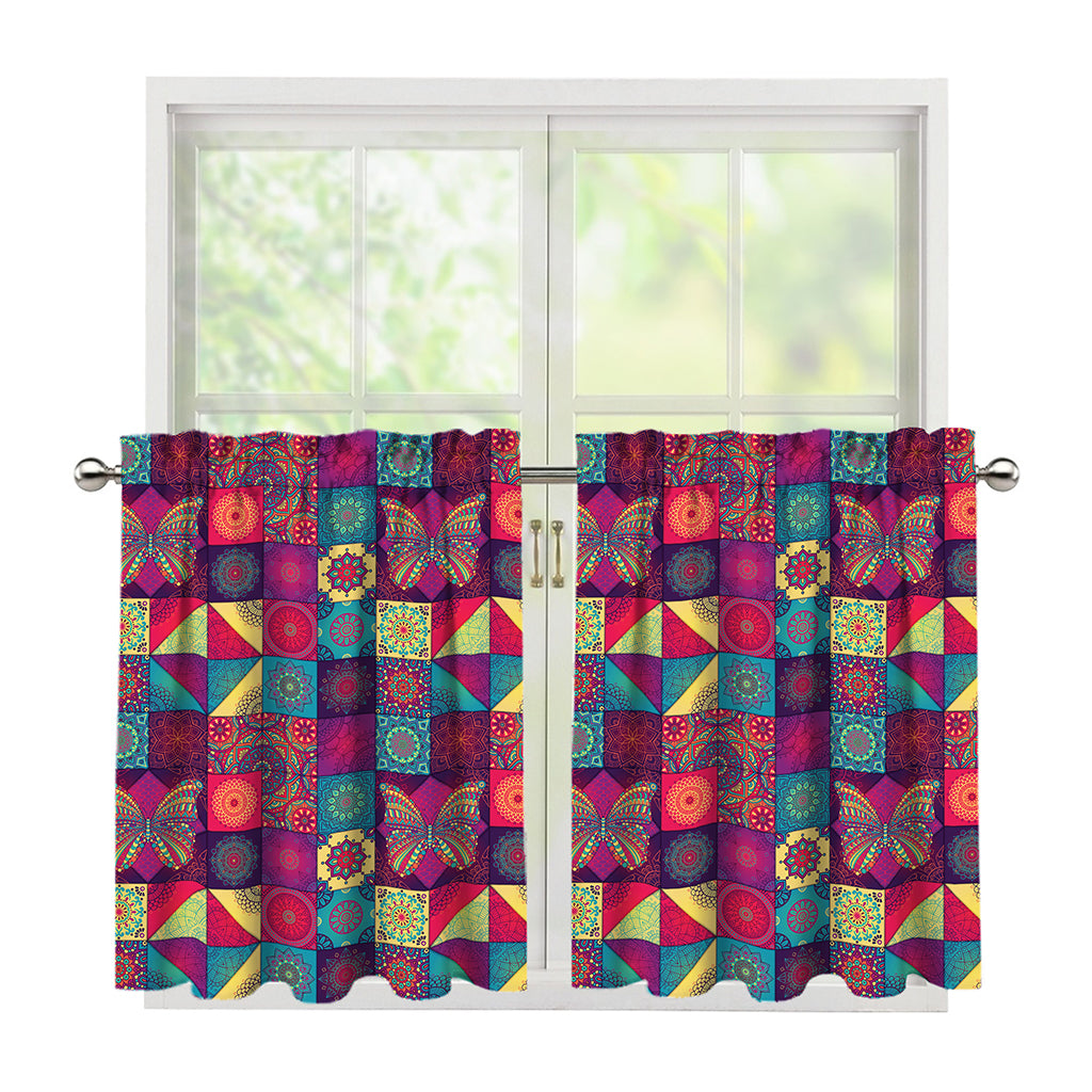Bohemian Patchwork Pattern Print Tier Curtains