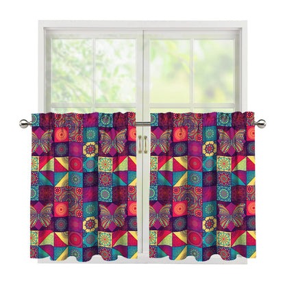 Bohemian Patchwork Pattern Print Tier Curtains