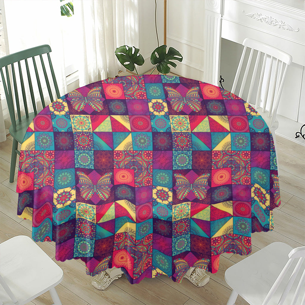 Bohemian Patchwork Pattern Print Waterproof Round Tablecloth