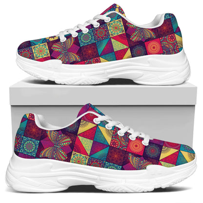 Bohemian Patchwork Pattern Print White Chunky Shoes