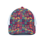 Bohemian Patchwork Pattern Print White Mesh Trucker Cap