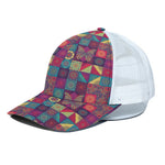Bohemian Patchwork Pattern Print White Mesh Trucker Cap
