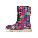 Bohemian Patchwork Pattern Print Winter Boots