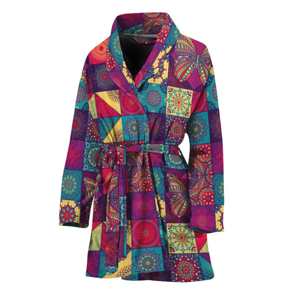 Bohemian Patchwork Pattern Print Women's Bathrobe