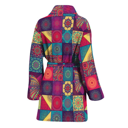 Bohemian Patchwork Pattern Print Women's Bathrobe