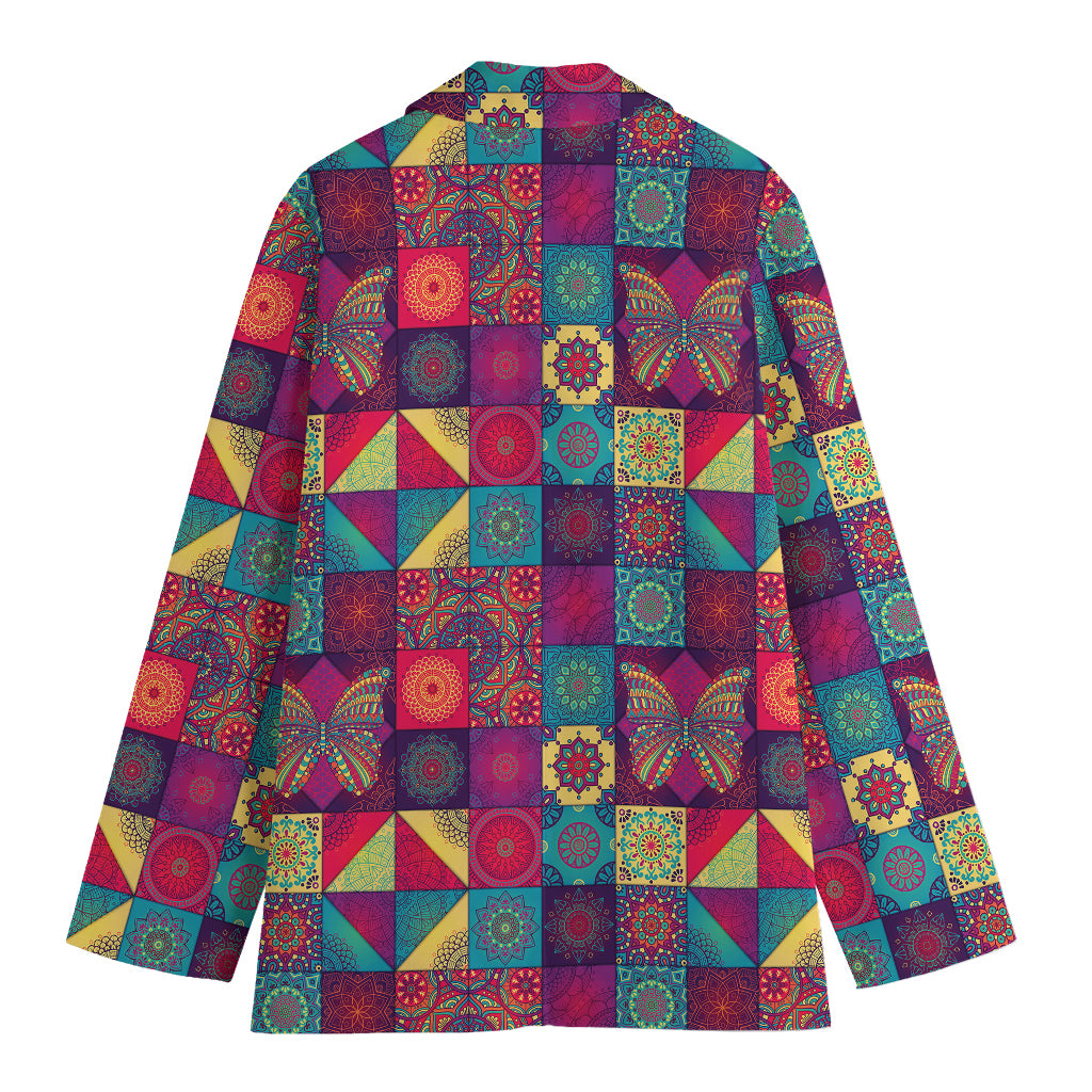 Bohemian Patchwork Pattern Print Women's Blazer