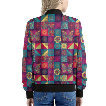 Bohemian Patchwork Pattern Print Women's Bomber Jacket