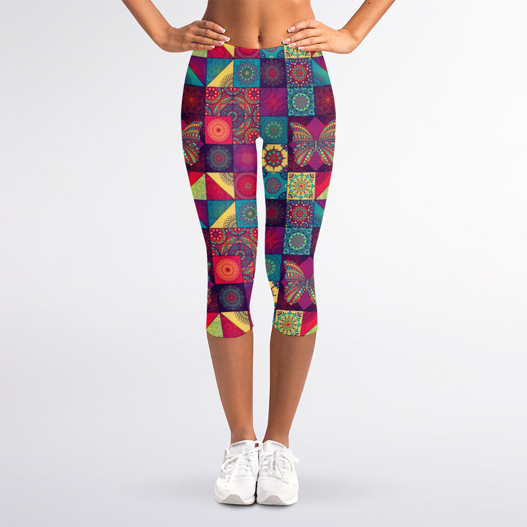 Bohemian Patchwork Pattern Print Women's Capri Leggings