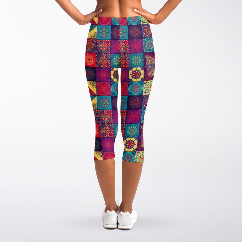 Bohemian Patchwork Pattern Print Women's Capri Leggings