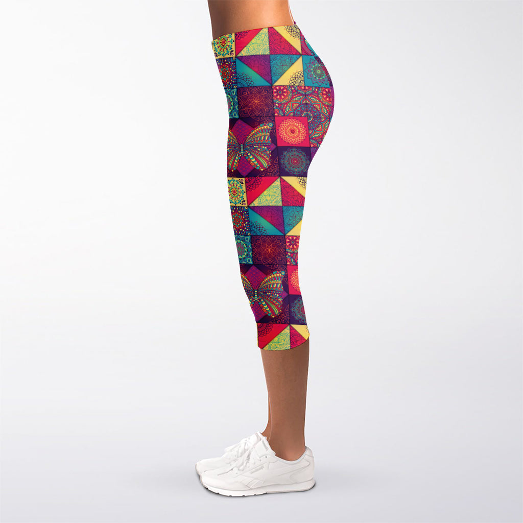 Bohemian Patchwork Pattern Print Women's Capri Leggings