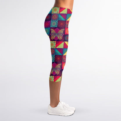 Bohemian Patchwork Pattern Print Women's Capri Leggings