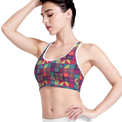 Bohemian Patchwork Pattern Print Women's Sports Bra
