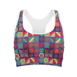 Bohemian Patchwork Pattern Print Women's Sports Bra