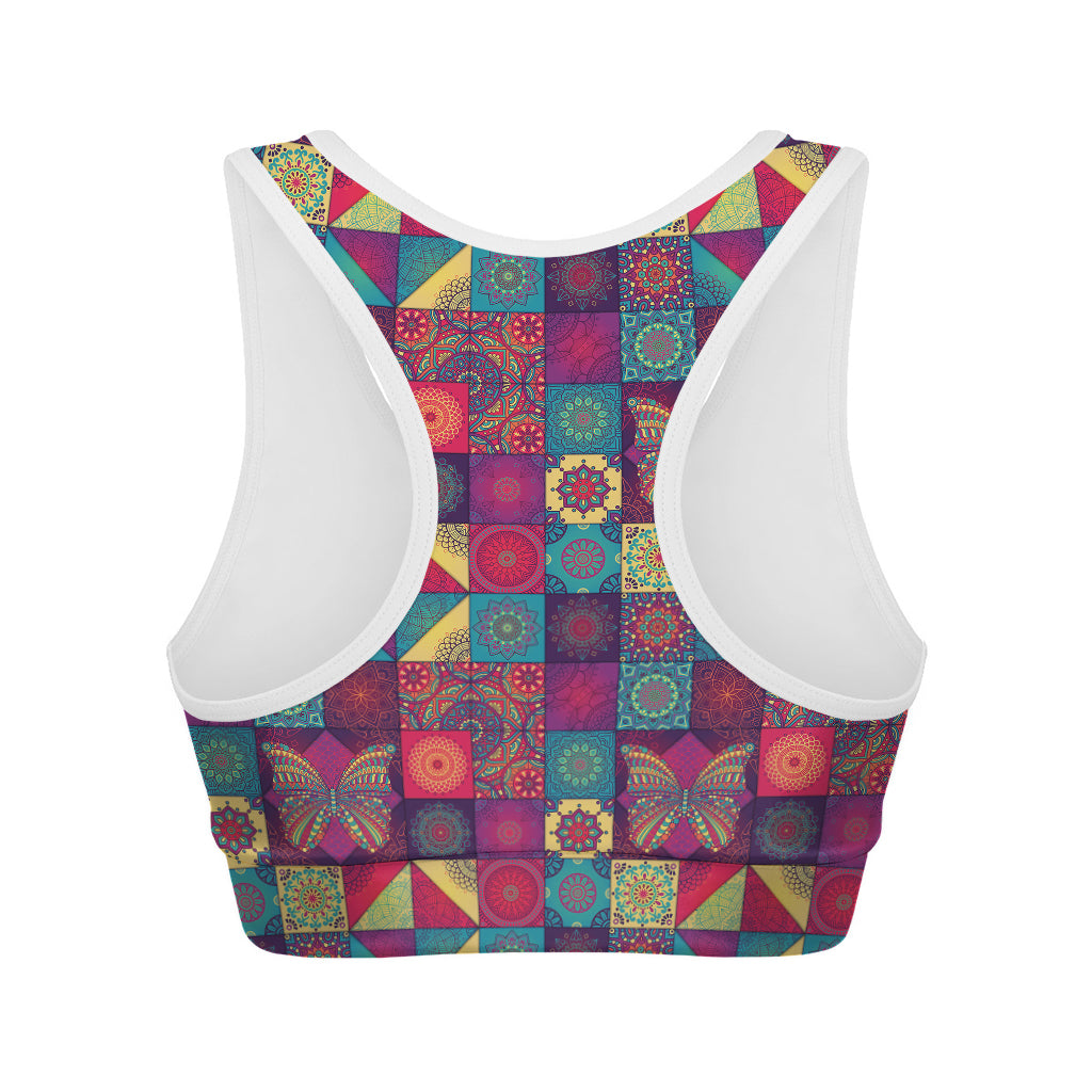 Bohemian Patchwork Pattern Print Women's Sports Bra