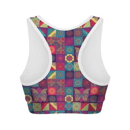 Bohemian Patchwork Pattern Print Women's Sports Bra