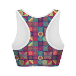 Bohemian Patchwork Pattern Print Women's Sports Bra