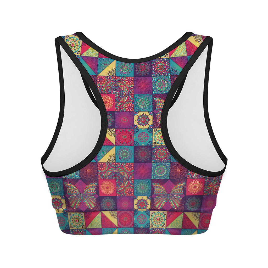 Bohemian Patchwork Pattern Print Women's Sports Bra