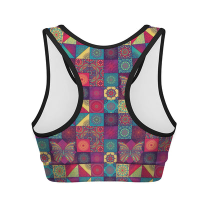 Bohemian Patchwork Pattern Print Women's Sports Bra