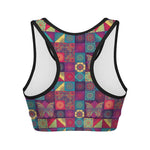 Bohemian Patchwork Pattern Print Women's Sports Bra