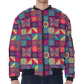 Bohemian Patchwork Pattern Print Zip Sleeve Bomber Jacket