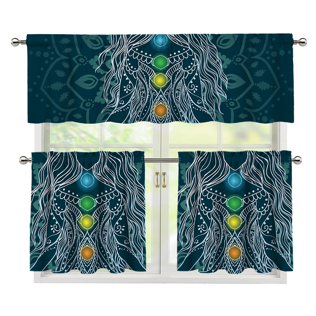 Bohemian Seven Chakras Print 3 Piece Kitchen Curtains