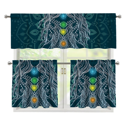 Bohemian Seven Chakras Print 3 Piece Kitchen Curtains