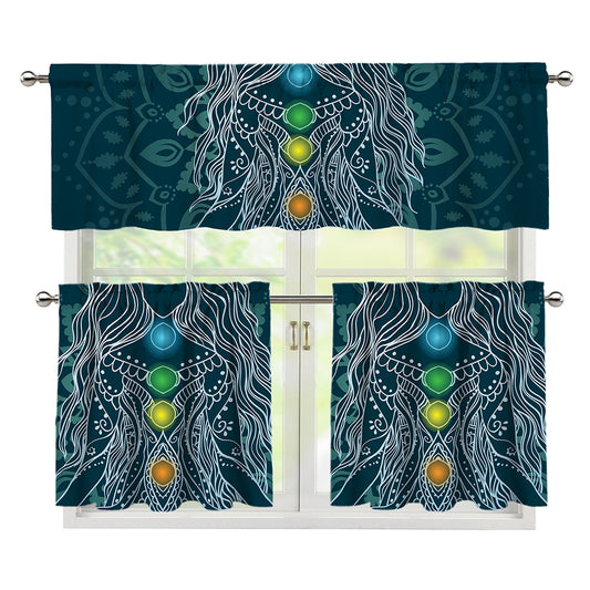 Bohemian Seven Chakras Print 3 Piece Kitchen Curtains