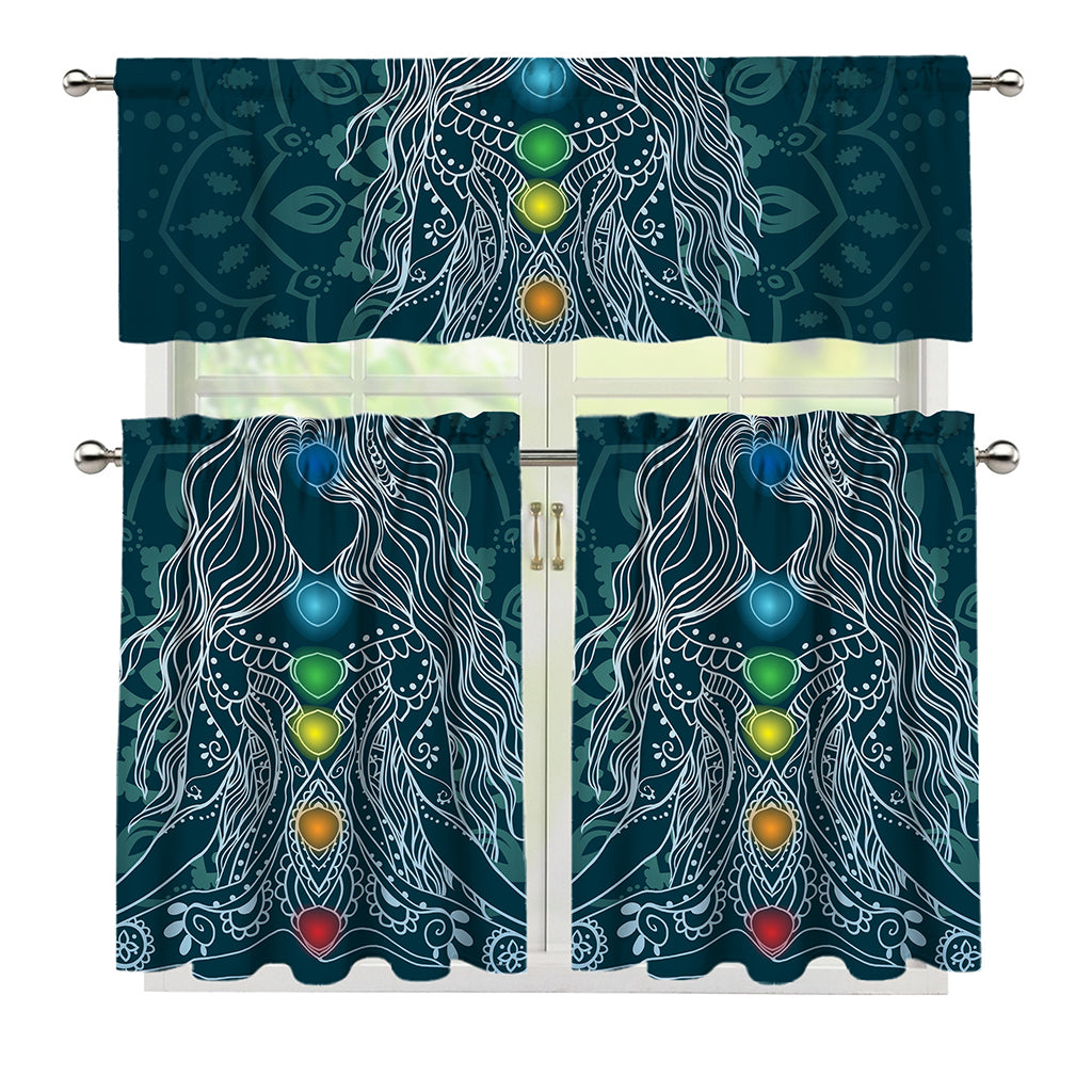 Bohemian Seven Chakras Print 3 Piece Kitchen Curtains