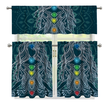 Bohemian Seven Chakras Print 3 Piece Kitchen Curtains