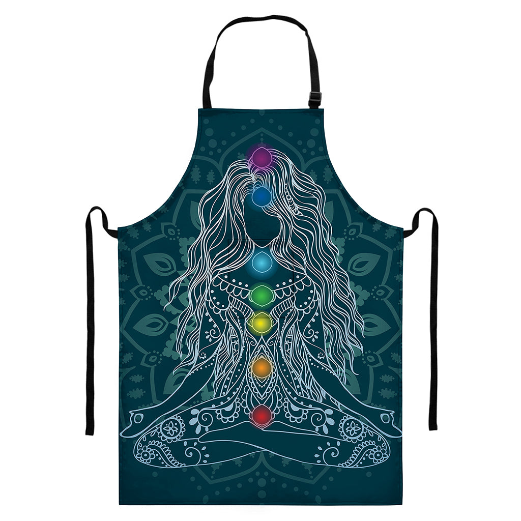 Bohemian Seven Chakras Print Bib Apron With Pocket