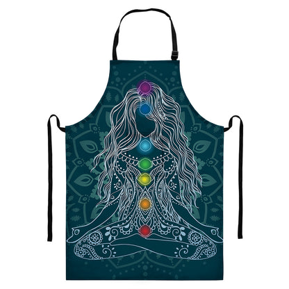 Bohemian Seven Chakras Print Bib Apron With Pocket