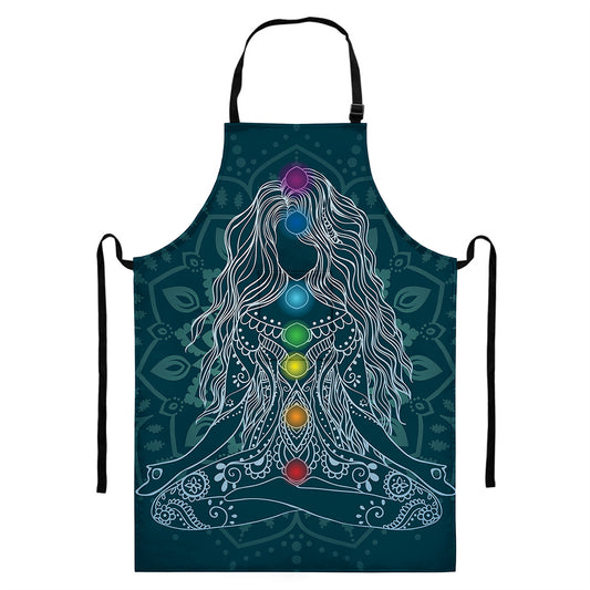 Bohemian Seven Chakras Print Bib Apron With Pocket