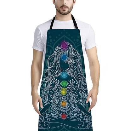 Bohemian Seven Chakras Print Bib Apron With Pocket
