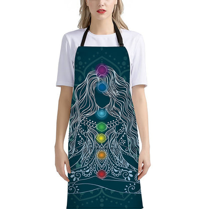 Bohemian Seven Chakras Print Bib Apron With Pocket
