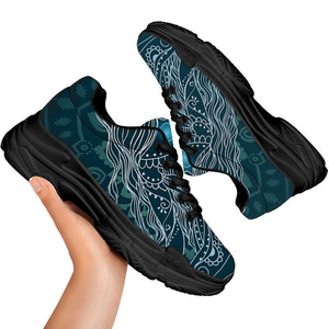 Bohemian Seven Chakras Print Black Chunky Shoes