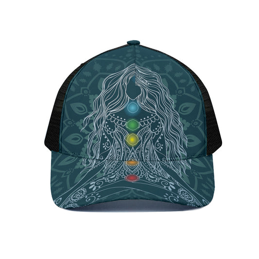 Bohemian Seven Chakras Print Black Mesh Trucker Cap